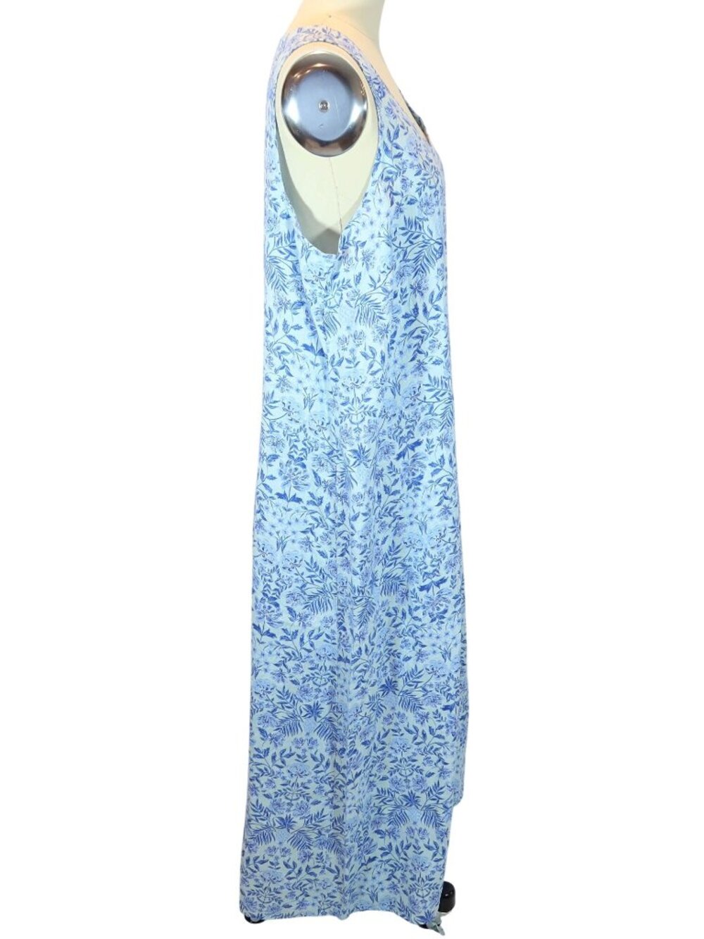 J JILL Love Linen V Neck Maxi Dress Size L NWT Aqua Floral Coastal Summer - Picture 3 of 11